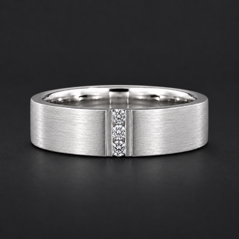 Brushed Vertical Diamond Accent Band Ring (3.5mm)