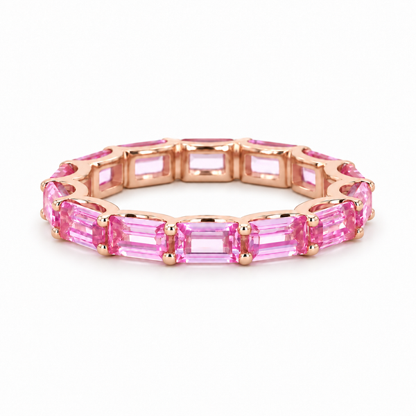East-West Emerald-Cut Pink Sapphire Eternity Band (2.5x5mm, 3.50ctw)