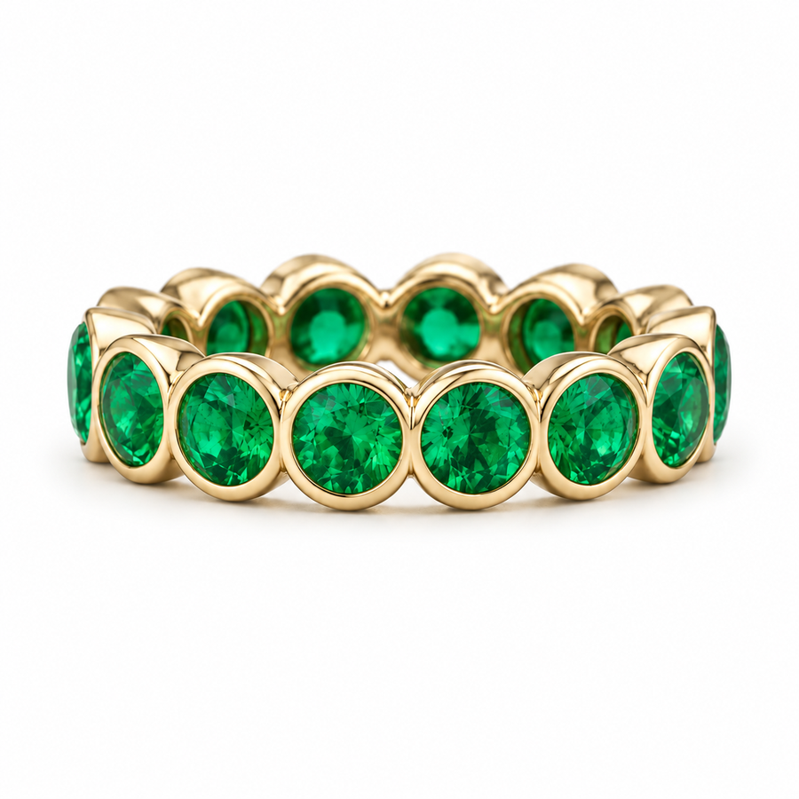 Round Colombian Emerald Bezel-Set Eternity Band (3.2mm, 1.50ctw)
