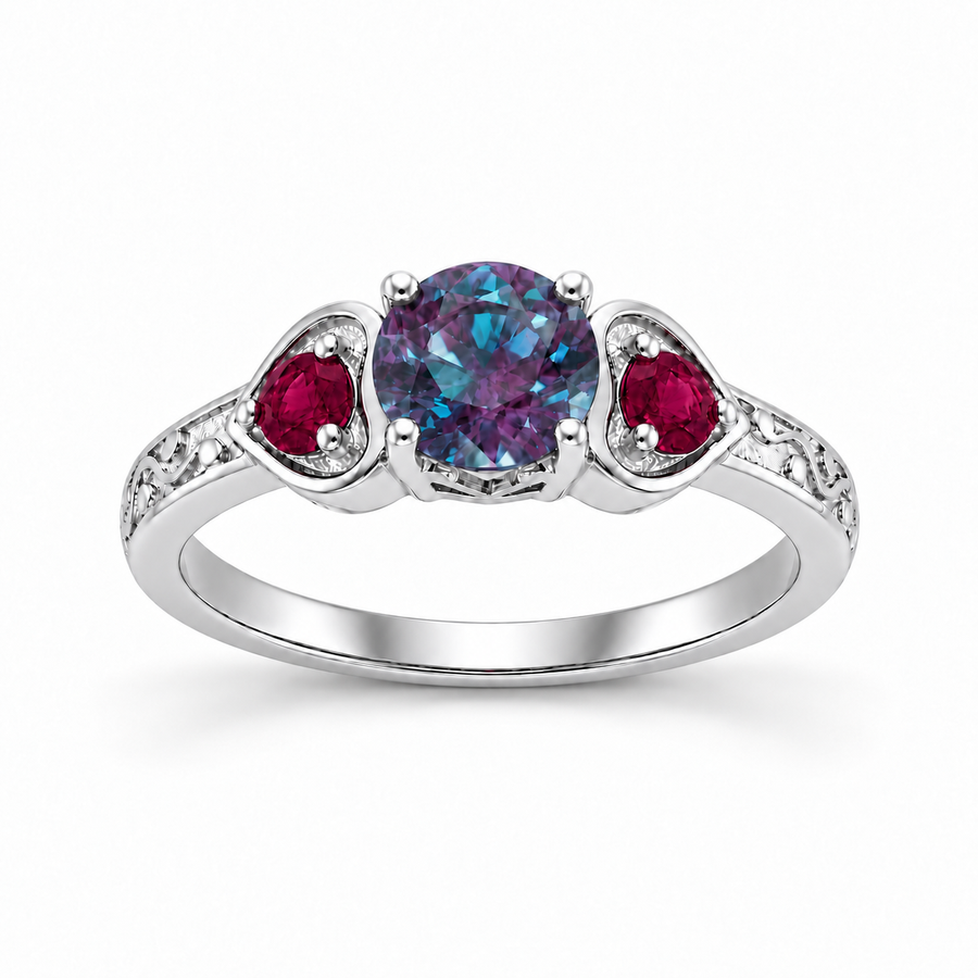 The Roserie — Alexandrite & Ruby Three-Stone Ring