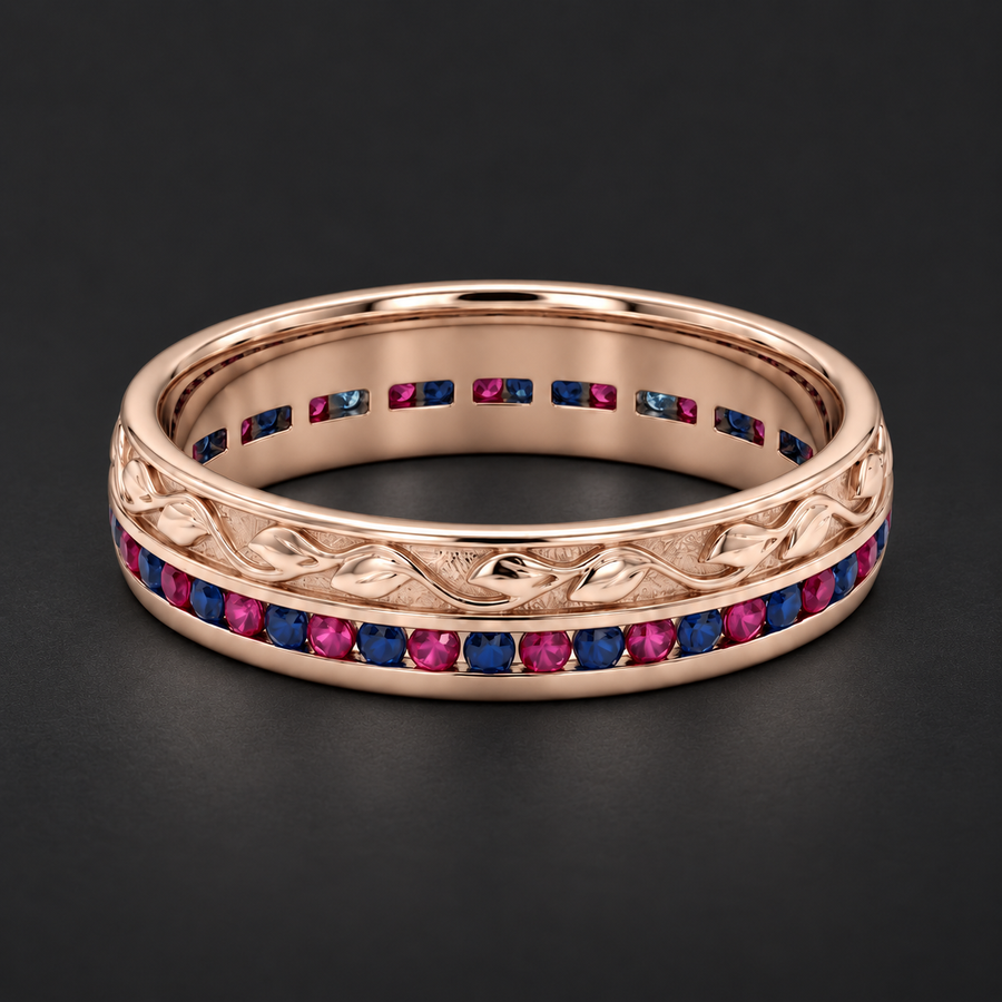 "Ruby & Sapphire" Channel-Set Wedding Band, 5mm