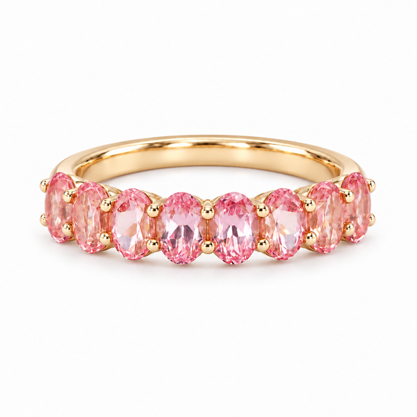 Oval Sakura Pink Sapphire Half-Eternity Band (3x5mm, 2.80ctw)