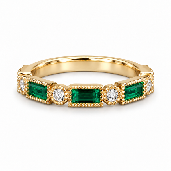 Baguette Colombian Emerald & Diamond Half-Eternity Band (2x5mm, 0.75ctw)