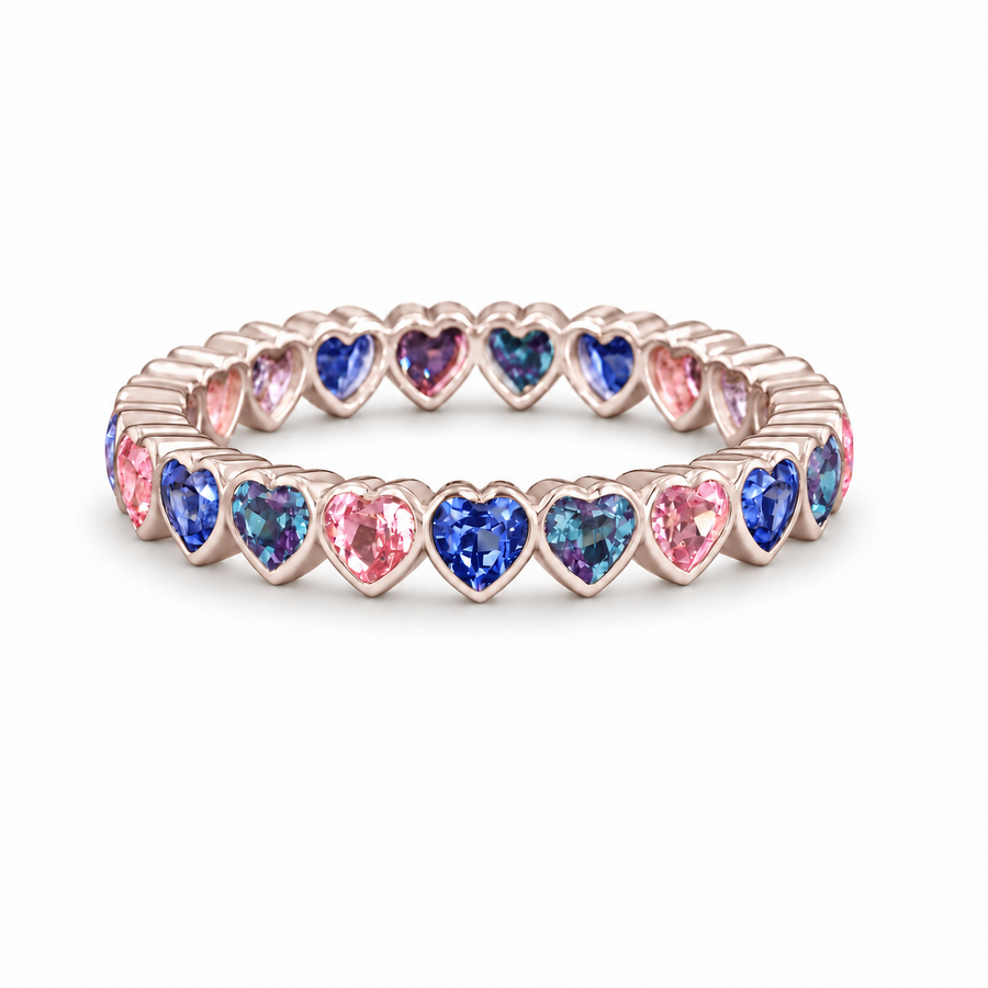 Heart Sapphire & Alexandrite Eternity Band (3.3mm, 3.50ctw)