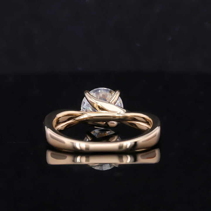 1.5ct Round Cut Moissanite with Twisted Crown/Half-Eternity Setting in 14K Solid Yellow Gold