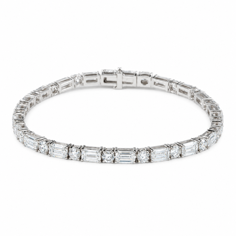 Round & Emerald-Cut Lab Diamond Tennis Bracelet — 9ctw (3mm)
