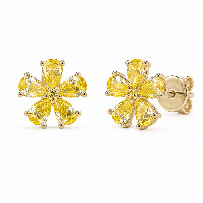 Yellow Lab Diamond Flower Earrings