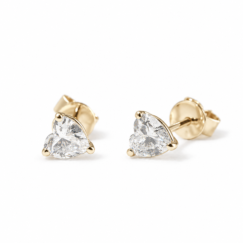 Three-Prong Heart Lab Diamond Stud Earrings — 0.85ctw