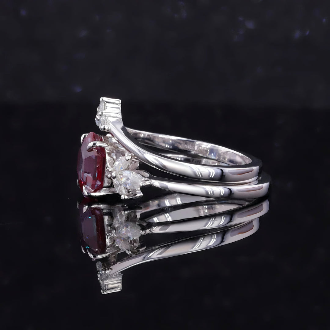 2ct Hexagon-Cut Alexandrite & Diamond Ring with Matching Diamond Stacking Band in 14K/18K Gold or Platinum (7mm)