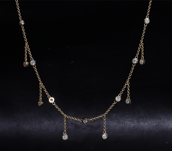 1.17ctw Round Cut Lab Diamond Bezel-Set Charm/Dangle Necklace in 18K Solid White/Yellow Gold