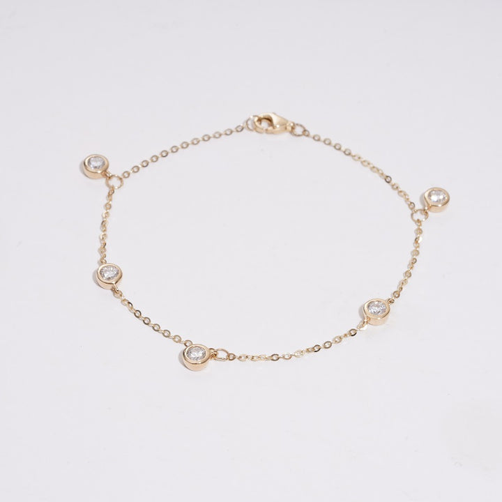 4mm Bezel-Set Round Cut Diamond Charm Bracelet in 14K Solid Yellow/Rose/White Gold