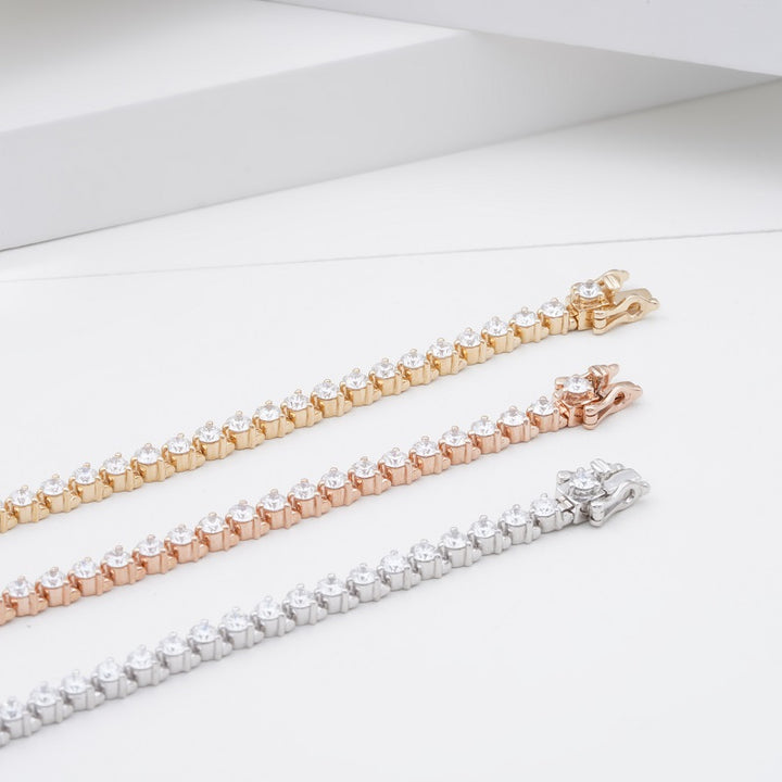 3mm, 6ct Round Cut Diamond Tennis Bracelet in 18K Solid White/Yellow/Rose Gold