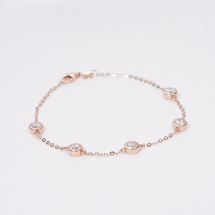 4mm Bezel-Set Round Cut Diamond Bracelet in 14K Solid Yellow/Rose/White Gold