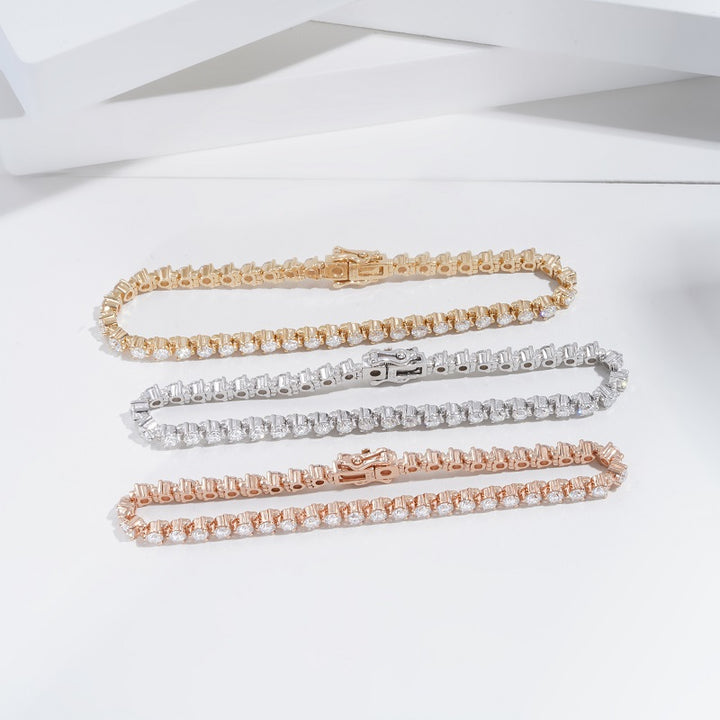 3mm, 6ct Round Cut Diamond Tennis Bracelet in 18K Solid White/Yellow/Rose Gold