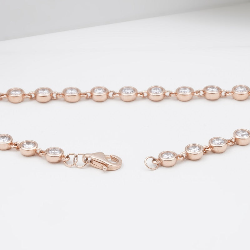 3mm, 2.5ct Bezel-Set Round Cut Diamond Tennis Bracelet in 14K Solid Yellow/Rose/White Gold