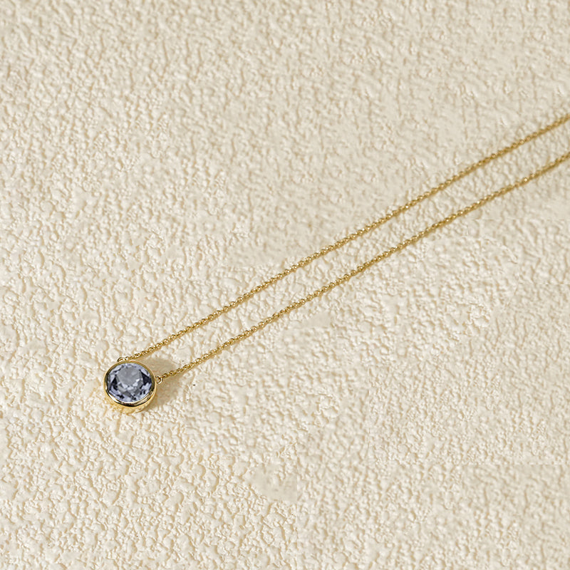 6.5mm, 1ct Round Cut Grey Moissanite Bezel-Set Pendant Necklace in 10K Solid Yellow Gold
