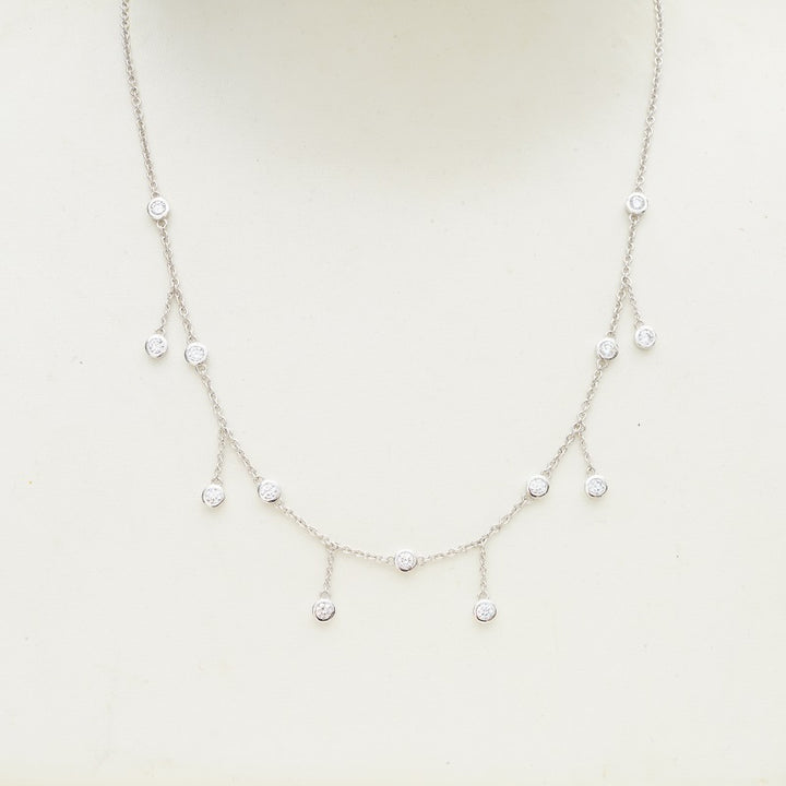 1.17ctw Round Cut Lab Diamond Bezel-Set Charm/Dangle Necklace in 18K Solid White/Yellow Gold