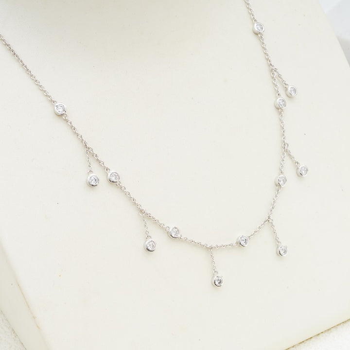 1.17ctw Round Cut Lab Diamond Bezel-Set Charm/Dangle Necklace in 18K Solid White/Yellow Gold