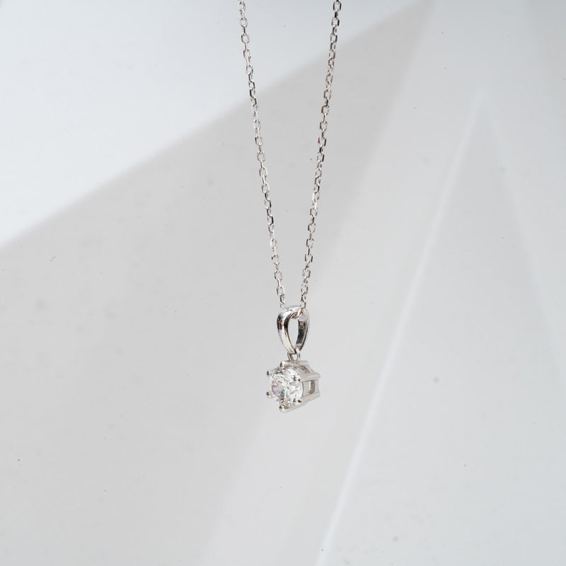 5mm, Round Cut Lab Diamond 6-Prong Pendant Necklace in 18K Solid White Gold