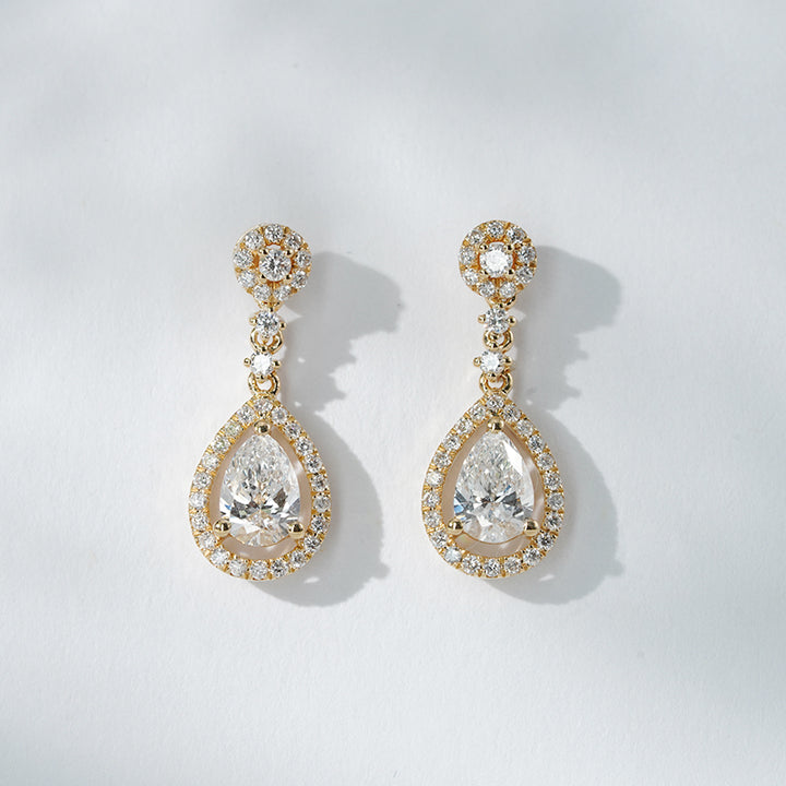 1.00ct Lab-Diamond Pear Dangle Earrings in 18K Solid Yellow Gold