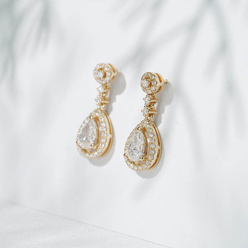 1.00ct Lab-Diamond Pear Dangle Earrings in 18K Solid Yellow Gold