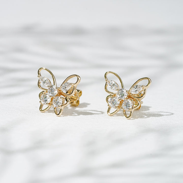 Lab-Diamond Butterfly Earrings in 18K Solid Yellow Gold