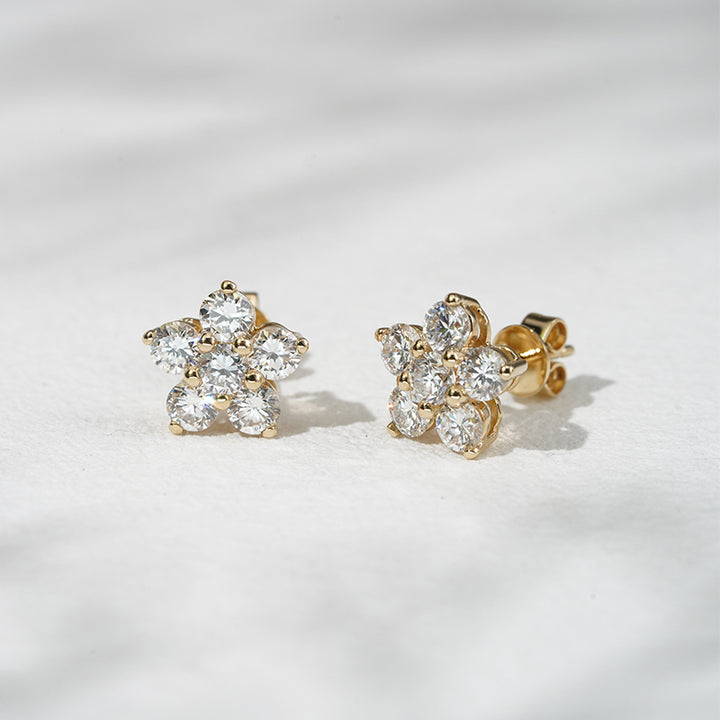 Lab-Diamond Flower Earrings in 18K Solid White Gold