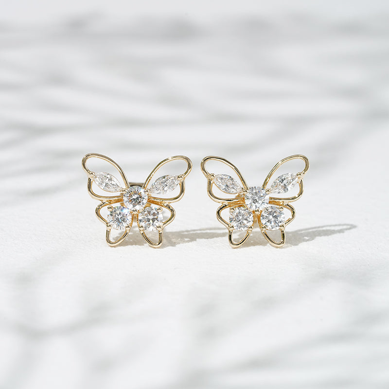 Lab-Diamond Butterfly Earrings in 18K Solid Yellow Gold