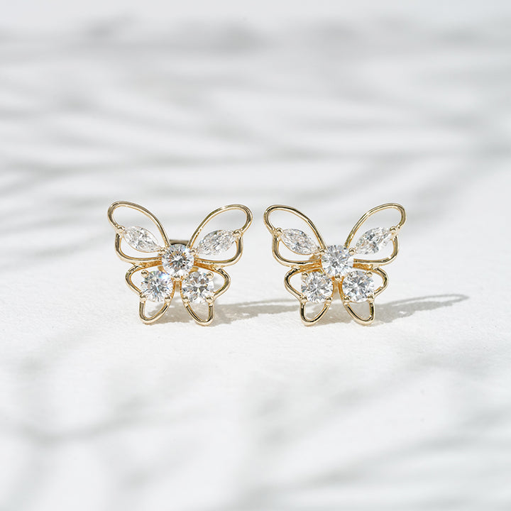 Lab-Diamond Butterfly Earrings in 18K Solid Yellow Gold