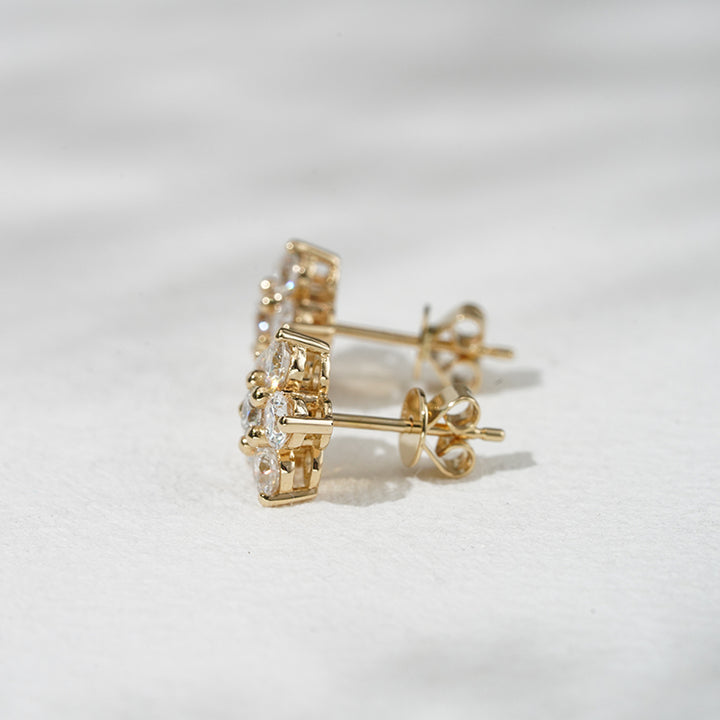 Lab-Diamond Flower Earrings in 18K Solid White Gold