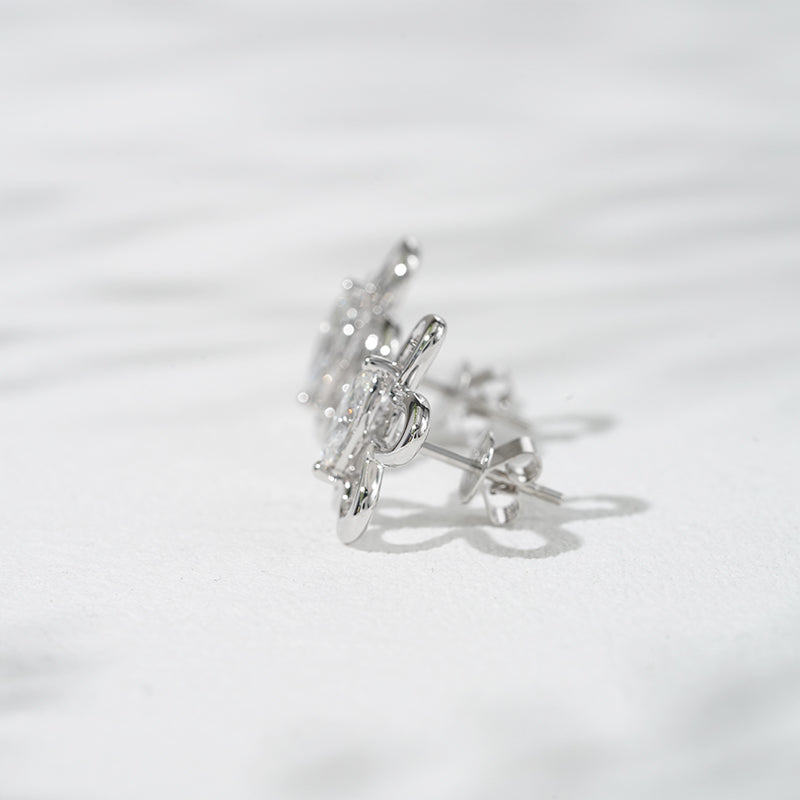 0.65ct Lab-Diamond Marquise cut Diamond Floral Outline Earrings in 18K Solid White Gold