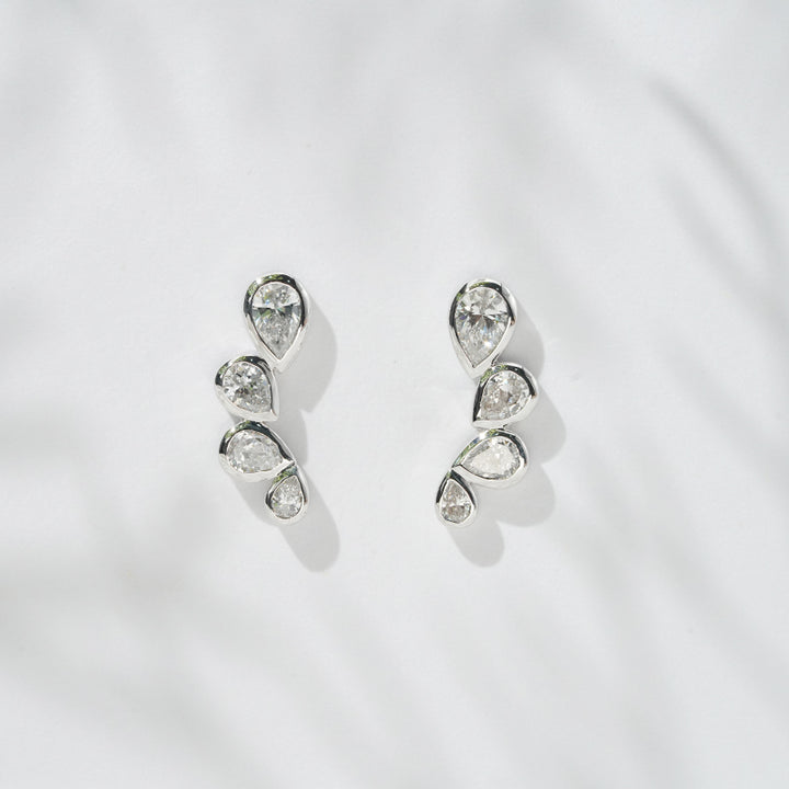 1.30ctw Lab-Diamond Four-Stone Pear Earrings in 18K Solid White Gold