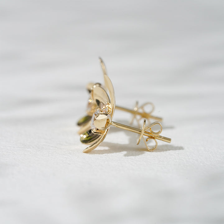 Lab-Diamond Flower Earrings in 18K Solid Yellow Gold