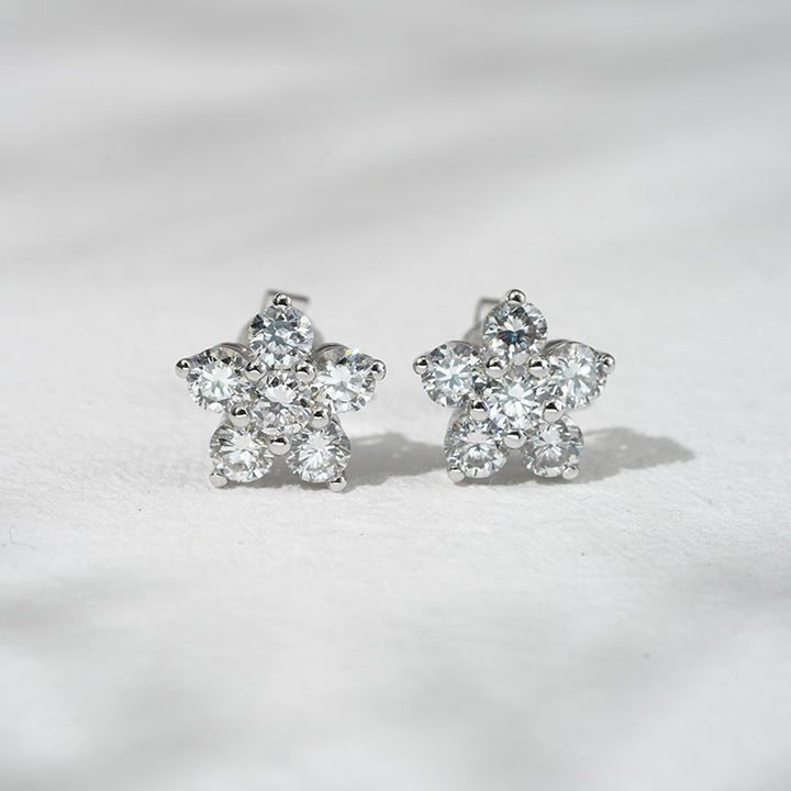 Lab-Diamond Flower Earrings in 18K Solid White Gold