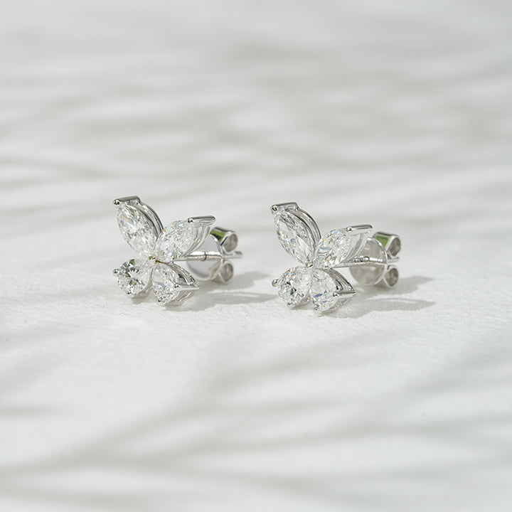 Lab-Diamond Marquise/Pear Cut Butterfly Earrings in 18K Gold