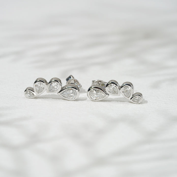 1.30ctw Lab-Diamond Four-Stone Pear Earrings in 18K Solid White Gold
