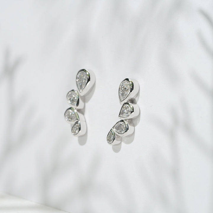 1.30ctw Lab-Diamond Four-Stone Pear Earrings in 18K Solid White Gold