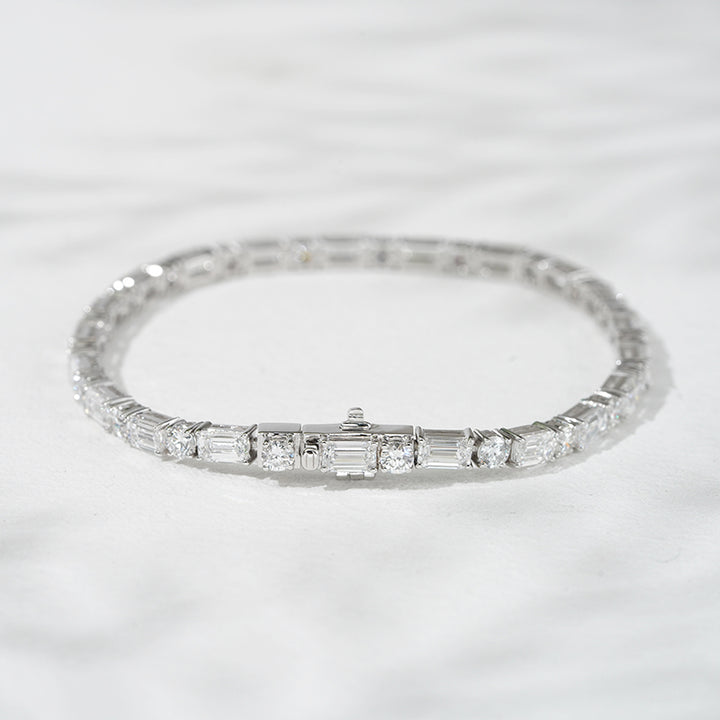 3mm, 9ct Round/Emerald Cut Diamond Tennis Bracelet in 18K Solid White Gold