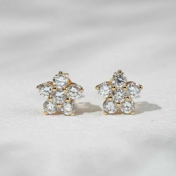 Lab-Diamond Flower Earrings in 18K Solid White Gold