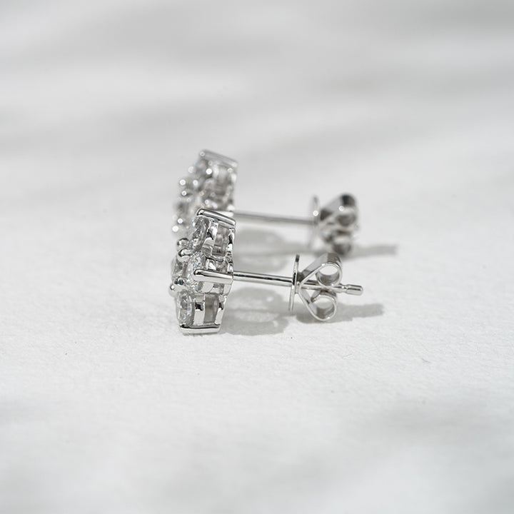 Lab-Diamond Flower Earrings in 18K Solid White Gold