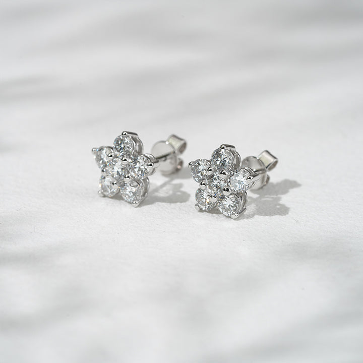 Lab-Diamond Flower Earrings in 18K Solid White Gold