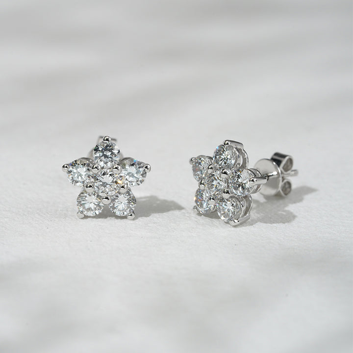 Lab-Diamond Flower Earrings in 18K Solid White Gold
