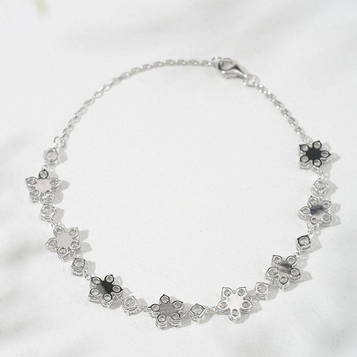 6ct Diamond Flower Bracelet in 18K Solid White/Yellow Gold