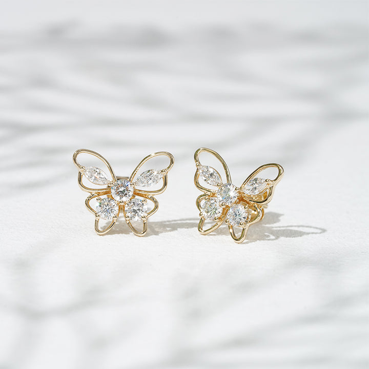 Lab-Diamond Butterfly Earrings in 18K Solid Yellow Gold