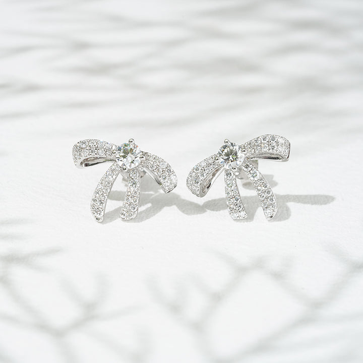 Lab-Diamond Ribbon Earrings in 18K Solid White Gold