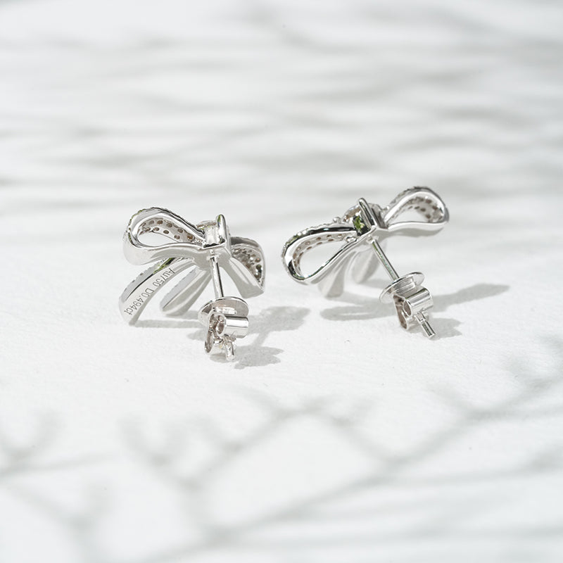 Lab-Diamond Ribbon Earrings in 18K Solid White Gold
