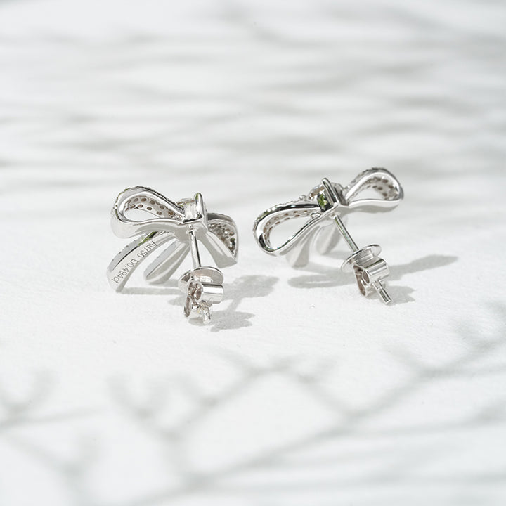 Lab-Diamond Ribbon Earrings in 18K Solid White Gold