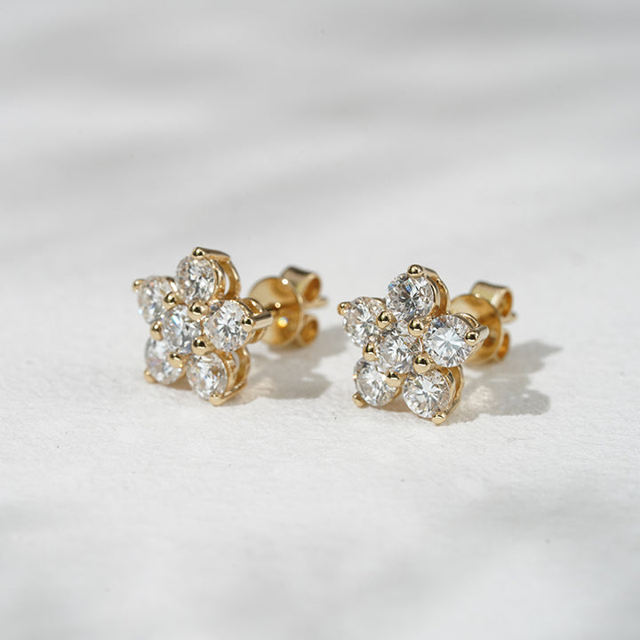 Lab-Diamond Flower Earrings in 18K Solid White Gold