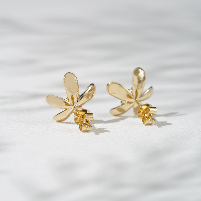 Lab-Diamond Flower Earrings in 18K Solid Yellow Gold
