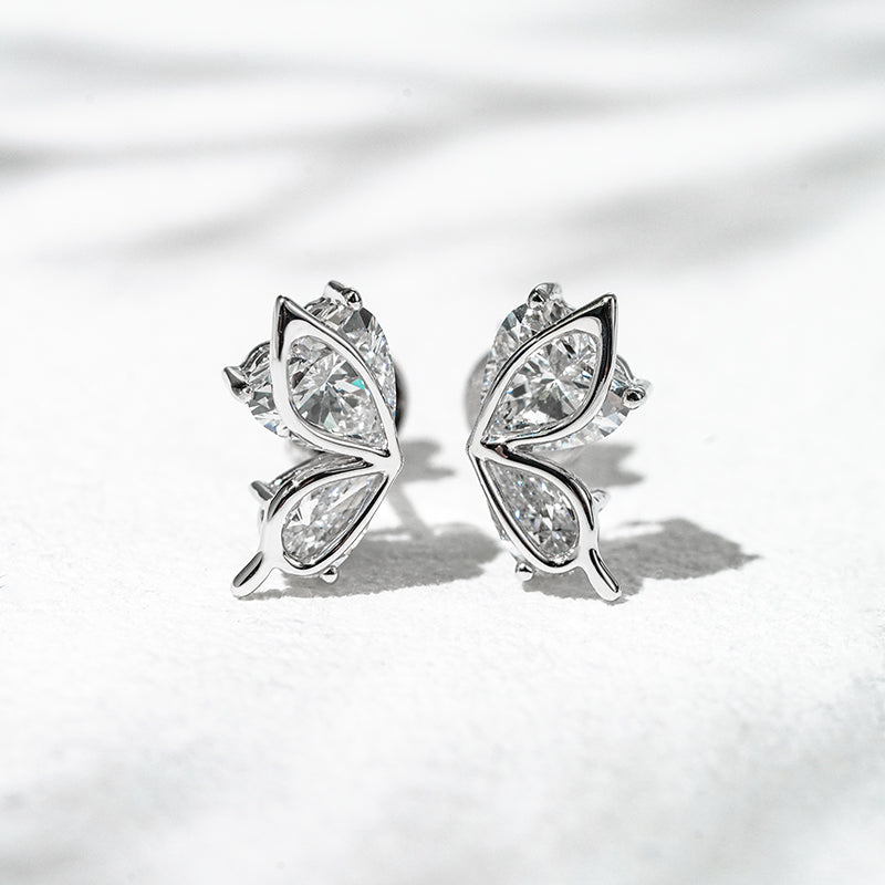 1.20ct Lab-Diamond Half-Butterfly Wing Earrings in 18K Solid White Gold